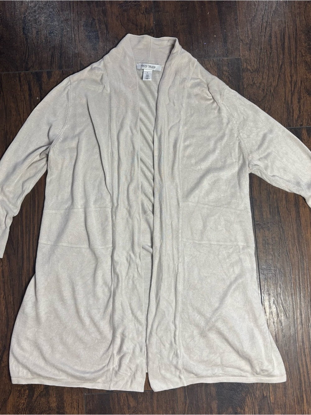 White House Black Market Cream Open-Front Long Cardigan